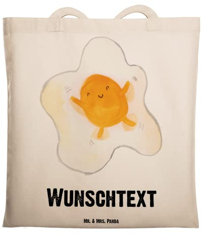 Mr. & Mrs. Panda Personalisierte Tasche Spiegelei Ei - Geschenke, Personalisierter Beutel, Schön, Liebe, Jutetasche, personalisiert, Gute Laune, Stofftasche, Tag, Glücklich