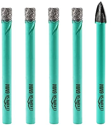 LEKOMESH Set di Punte Diamantate - 4pcs 6/6/6/6MM Punte Trapano Piastrelle & 1 pezzi 6MM Punta in Carburo con Gambo Rotondo per Ceramica Porcellanato Marmo Granito Pietra Artificiale Quarzo