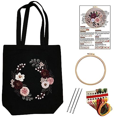 SacJkt Sticken Set Erwachsene, Canvas Tote Bag Stickerei Starter Set mit Werkzeug und Anleitung, Kreuzstich Kit für Anfänger Erwachsene und Stickereiliebhaber