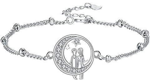 Hifeeled Damen Armband Schwester 925 Sterling Silber | Mond Anhänger Freundschaft Armbänder für Schwester Freunde Mutter Ehefrau Frauen Original Schmuck Geschenk.Verstellbar 16+4cm
