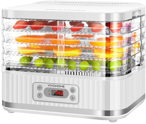 VIVOHOME Electric 5 Trays Food Dehydrator Machine, 400W Hydrator Machine with 72H Digital Timer and Temperature Control for Fruit Vegetable Meat Jerky Herb Beef Mushroom, White