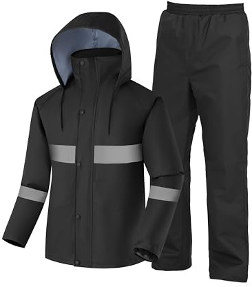 Ubon Waterproof Rain Suits for Men Including Jackets and Pants Lightweight Rain Gear for Golf Hiking Fishing 2 Pieces, Hi-vis Black X-Large