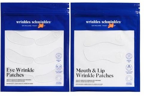 Wrinkles Schminkles Set per lifting occhi e bocca, cerotti antirughe per bocca e labbra, confezione da 2 e toppe antirughe per occhi, 3 paia, toppe riutilizzabili in silicone di grado medico
