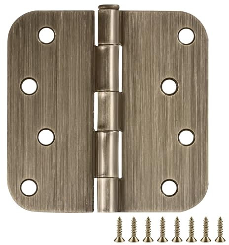 Design House Türscharniere für Innentüren, 12 Stück, 10,2 x 10,2 cm, abgerundetes Stahl-Türscharnier mit 1,6 cm Radius, passend für Standardtüren, antikes Messing, 189951