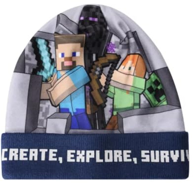 Minecraft Mütze Bommelmütze (DE/NL/SE/PL, Numerisch, 56, blau)