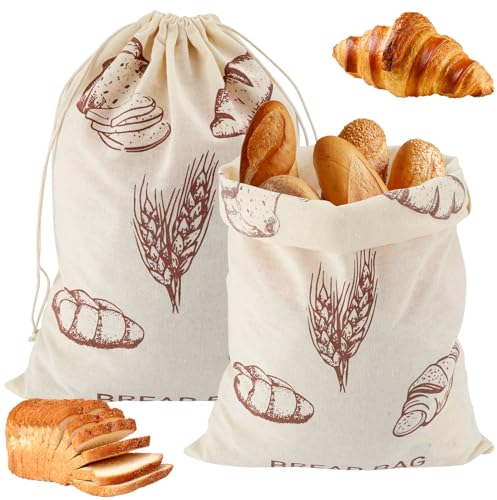 2 Sacchetti Pane Riutilizzabili, Borsa in Lino 30x40cm con Coulisse, Sacchetti Pane Naturale per Prodotti da Forno, Frutta e Verdura