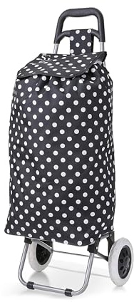SG Traders 51L Lightweight Shopping Trolley on Wheels Combines Functionality and Style Provides Smooth Convenient Grocery Cart Equipped Trolley Bag, Effortless Shopping Experience - Black Polka Dots