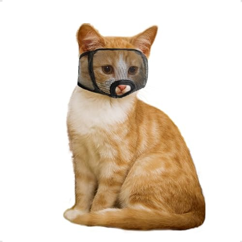 OHCOZZY Katze Maulkorb mit weichem Netzbezug, Maulkorb für Katzen Verhindern Beißen Kauen Katzenpflege(Größe S, Schwarz)