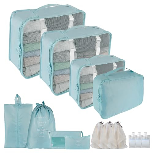 Koffer Organizer, 14-teilige Reise Koffer Set Packing Cubes Kleidertaschen, Packtaschen für Koffer, Verpackungswürfel mit Kosmetiktasche, Schuhbeutel, USB Kabel Tasche
