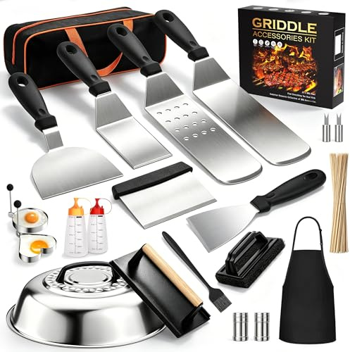 134 Pcs Griddle Accessories Kit for Blackstone - Perfect Flat Top Grill Accessories for Outdoor, Professional Round Melting Dome with Cast Iron Smash Burger Press for Barbecue.