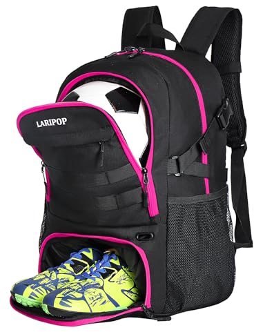 LARIPOP Fußball-Rucksack, Fußballtasche mit Ballhalter und Schuhfach, Sportausrüstung, Trainingstasche für Basketball, Fußball, Volleyball und Zubehör
