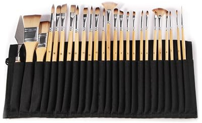 25 Teiliges Professionelles Acrylfarben PinselSet, Hochwertige Nylonborsten Aquarellpinsel, Malen Wird Keine Borsten Verlieren, Mit Beigefügter Nylon Leinwandrollentasche, für Aquarell und Gouache