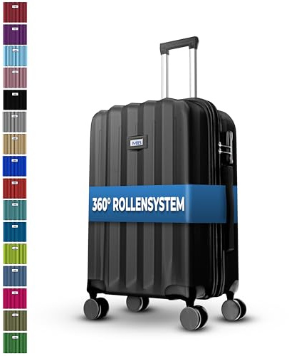 MY TRAVEL BAG Hartschalen-Koffer Trolley ABS Reisekoffer 4 Zwillingsrollen (Handgepäck-Mittel-Groß-Set) + 5cm Dehnungsfuge (Schwarz, Mittlerer Koffer (65cm))