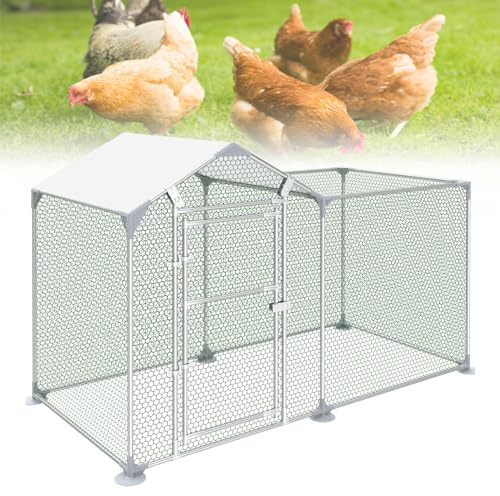 YARDIN hönshus utomhuskapsling galvaniserat stål 2 x 1,5 m hönshus med solskydd, tak, kycklingbur, hage, hönshus, fjäderfäbur, för kyckling, små djur, fjäderfä, kaniner