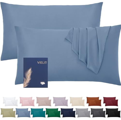Vielit Kissenbezug 40 x 80 Blau Weich Kopfkissenbezug 40x80 2er Set Mikrofaser Kissenbezüge 40x80 Kissenhülle Für Kissen 40x80 Öko-Zertifikat Resistent Hypoallergen