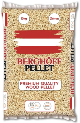 Pellet BERG-HOFF da 10 KG – Originale 100% Abete Austriaco, certificato ENplus A1 - Alto potere calorifico (30 sacchi da 10 kg)