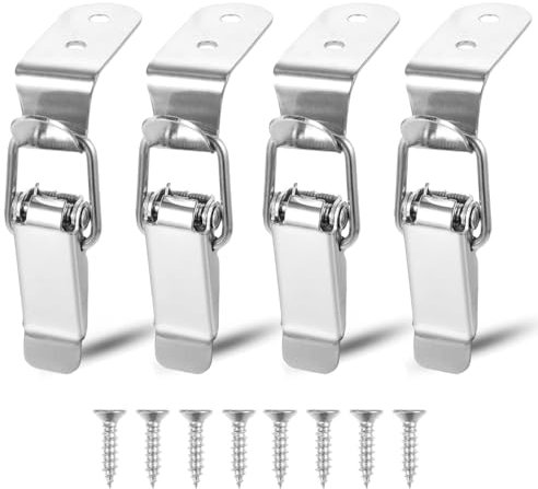 4 Pack 90 Degree Hook Lock Bolt 304 Stainless Steel Safety Angle Locking Latch with Screws Right Angle Toggle Latch Angle Toolbox Lock for Door Window Drawer Toolbox