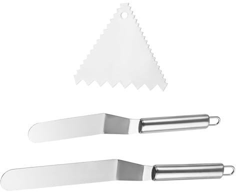 IUSOT 3 Stück Edelstahl Winkelpalette Torte Set, Tortenpalette & Winkelpalette Klein, 2 Tortenmesser (6 & 8 Zoll) + 1 Dreiecksschaber – Tortenstreicher & Tortenspachtel (Silber)
