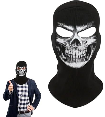 Skelett-Schädel Sturmhaube Mark Geist Todeszeichen, winddichte Wärmer-Kopfbedeckung für Outdoor-Reiten und Ski-Schlauchschal - Schwarze Halloween-Cosplay-Masken