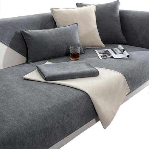 Sofa Überzug Weiche Chenille Sofabezug, Sofa Cover rutschfest Universal, Hund Katze Sofaschoner, Couch Überzug für U Form L Form Sektionssofa für 1 2 3 4 Sitzer Sofa(Grau,110 * 240cm)