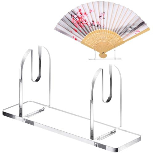 Roowest 2 Pcs Acrylic Fan Display Stand Folding Clear Fan Holder Easel Japanese Chinese Hand Fan Stand Foldable Handheld Fan Display Stand Base Fan Organizer