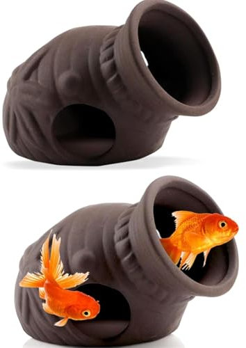 ZHjuju Acquario Grotta Rifugio, 2 Pezzi Sottomarini Ornamenti Tematici Ornamento Gamberetti Ceramica Acquatica Rnamento Paesaggio Grotta Accessorio Grotta di Pesce in Ceramica per Decorare Acquari