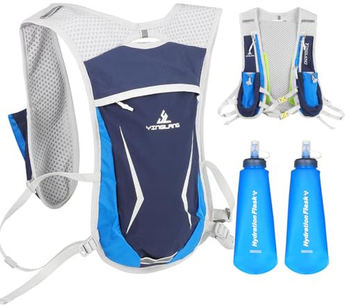 Ultraleicht Trinkrucksack Fahrradrucksack mit 2 * 500ml Trinkblase, Reflektierend Trailrunning Rucksack für Laufen Wandern Marathon Radfahren, Trinkweste Laufrucksack (dunkelblau)