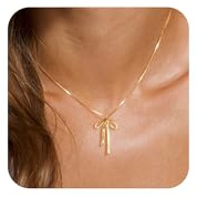 Auiremrti Collier 14 Carats Plaqué Or avec Nœud - Chaîne Ras-du-Cou pour Femmes - Coffret à Bijoux