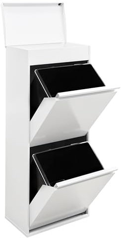Arregui Top CR421-B2 Cubo de Basura y Reciclaje de 2 Compartimentos con Cajón Superior | 2x23 L (46 L) | con Cubetas grandes para Envases | Contenedores de Reciclaje de Cocina | blanco