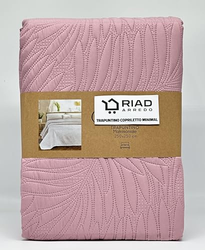 Riad Arredo Trapuntino Matrimoniale Minimal Tinta Unita Primaverile Estivo Leggero - Copriletto Trapuntato in Morbida Microfibra (Palmas Rosa Antico)