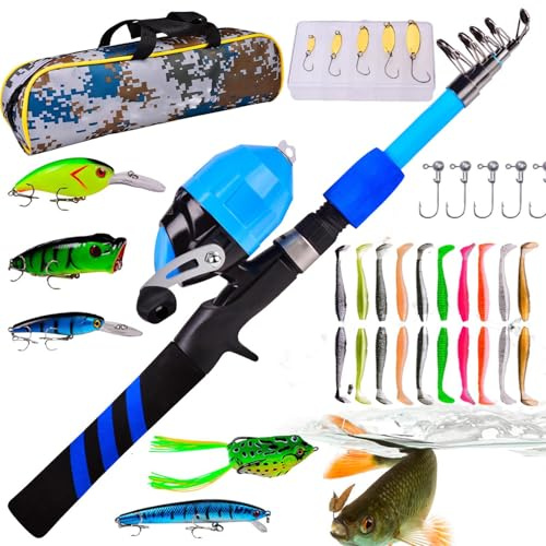 Kustimantu Caña de pescar para niños, caña de pescar para niños,Cómodo juego de pesca suave portátil | Accesorios de pesca, Combos de varilla y carrete para, cortes de energía, camping
