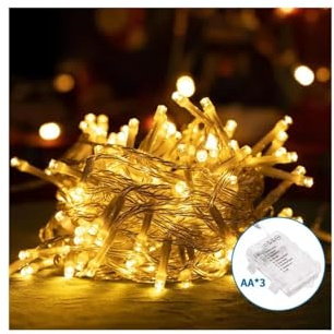 Brightium Guirlande lumineuse LED plate, 3 piles AA, 2 m, lumière blanche chaude, idéale pour décorer les fêtes ou créer des ambiances chaleureuses.