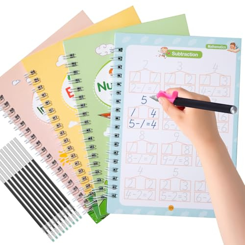 ZLLkeji Cuadernos Reutilizables Caligrafia Escritura de Caligrafía para Niños Cuadernos Mágicos Reutilizables para Aprender a Escribir Leer Suma y Resta de Niños 3 4 5 6 7 8 Años