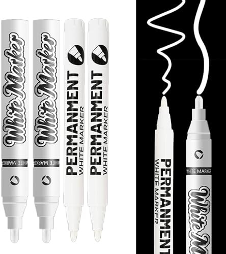 Caelura 4 Stück Lackstift Weiß 2,0 mm + 5,0 mm, Permanent Marker Weiß, Acrylstifte weiß wasserfest für Steine, Felsmalerei, Keramik, Glas, Holz, Stoff, Metall, Leinwand, Reifenstift