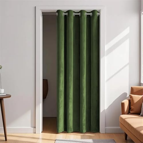 Wokuaile Türvorhang Blickdichte Kälteschutz Lärmschutz Thermovorhang Verdunklungsvorhänge Gardinen mit Ösen für Schlafzimmer Wohnzimmer, Dunkelgrün, H244 x B132 cm