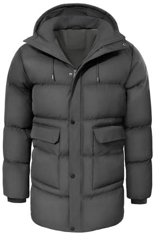 heekpek Mens Jacket Winter Long Water-Repellent Coats Warm Parka with hood Outdoor Puffer Jackets, Dark Gray, XXL