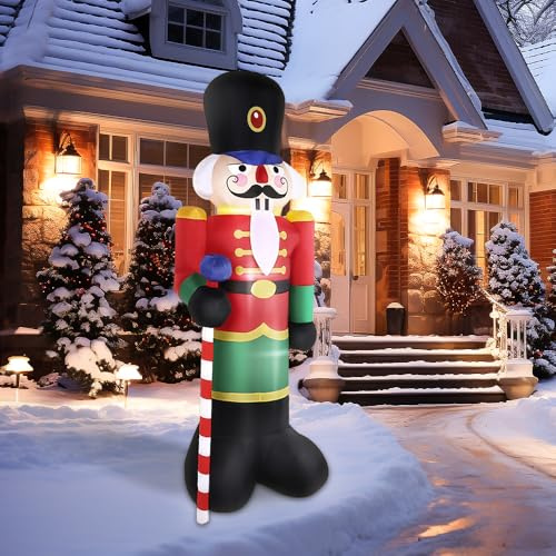 240CM Papá Noel Inflable,Decoración de cascanueces inflable con decoración de escena de soldado LED,Decoración de Navidad