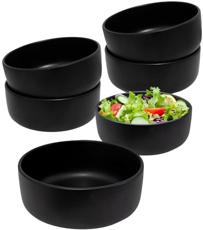 Spetebo Feinkeramik Salatschale 500 ml schwarz matt rund 15 x 6 cm | 6er Set, Porzellan, Steingut, Spülmaschinengeeignet