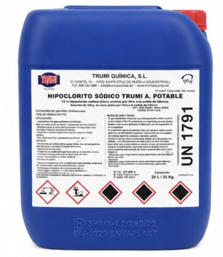 Hipoclorito sódico 15% Especial Piscinas 20L. Cloro liquido sin Gases (Uso alimentario)