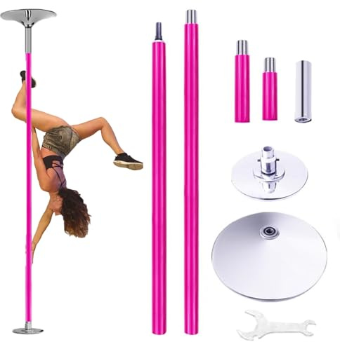 Dansstång Bärbar Rosa/Svart Silikon Strippstång för Hem/lägenhet, Bärbar Snurrande Poledance-Stång för Takmontering, Fitnessstång Strippstång(Pink,2.3-2.74 m (7.5-9 ft))