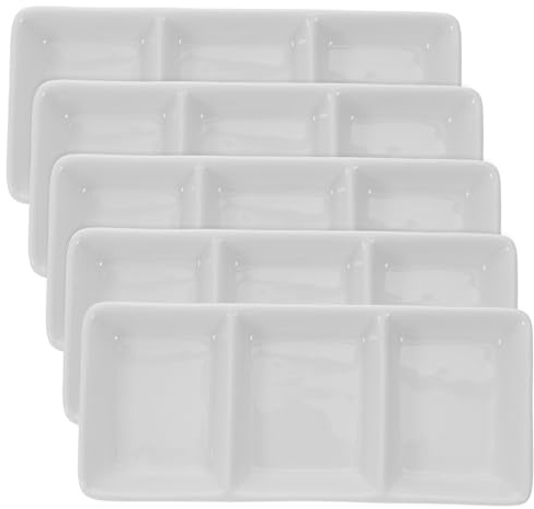 TOGEVAL 5 piezas Plato de Triple para Salsas Cuenco Pequeño para Inmersión de Vinagre y Condimentos de Portátil y Fácil de Limpiar