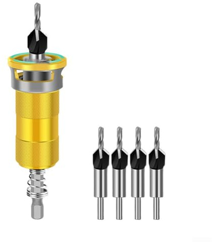 Juego de brocas avellanadas ajustables de 4 flautas con control de profundidad de aluminio de 5 a 25 mm, vástago hexagonal de 6,35 mm, brocas de 2,8/3,2/3,5/4,0 mm para carpintería y fabricación de