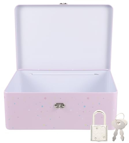 jojofuny Large Tinplate Storage Box with Lock and Key Metal Container for Jewellery, Buttons and Small Accessories Portable Desktop Storage with Seamless Rounded Edges