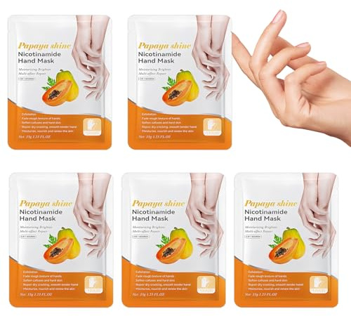 Papaya - Guanti per la cura delle mani, 5 paia di maschere esfolianti, idratanti, per uomini e donne con mani screpolate, curative, morbide