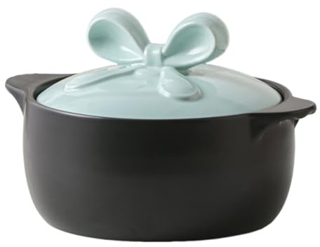 MEMEM Keramik-Auflaufform, Suppenterrine mit Deckel, kreativer Hot Pot Servierschüssel mit Doppelgriffen, traditionelle Kochkunst(Blue,2.5L)