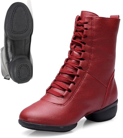 Stivaletti da donna alla moda con tacco quadrato punta rotonda per, Rosso 1, 40 EU