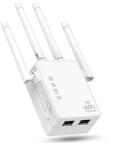 COOYA WIFI Repeater, 1200Mbps Dual Band 2.4G/5G WiFi Extender, WiFi Amplifier, 2 LAN/WAN ports, 4 antennas, Wi-Fi Extension for Home and Office, 4 *Antennas, Internet Booster - with Ethernet Port.