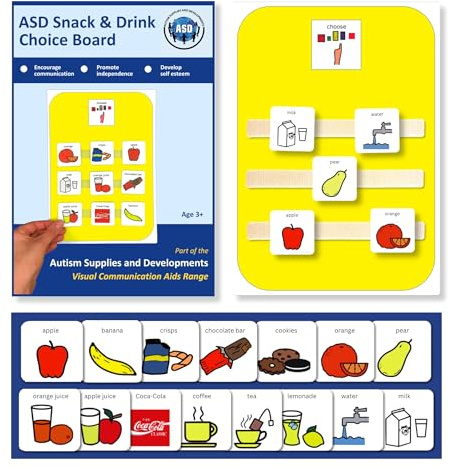 Snack Choice Board – Premium Durable Plastic - Visual Schedule for Kids -16 x Autism Communication Cards Nonverbal – Special Education Classroom Must Haves (English)