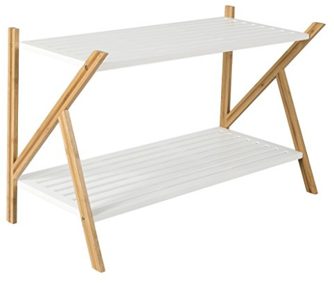 elbmöbel Schuhregal aus Bambus 45 x 70 x 33 cm Schuhschrank mit 2 Ablagen Schuhablage für 8 Paar Schuhe als Schuhständer und Schuhaufbewahrung aus Holz stabiles Regal, Natur und weiß