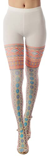 iB-iP Mujer Tribal Estampados Nylon Medias Opacas, Talla: Talla única, Rojo & Amarillo claro